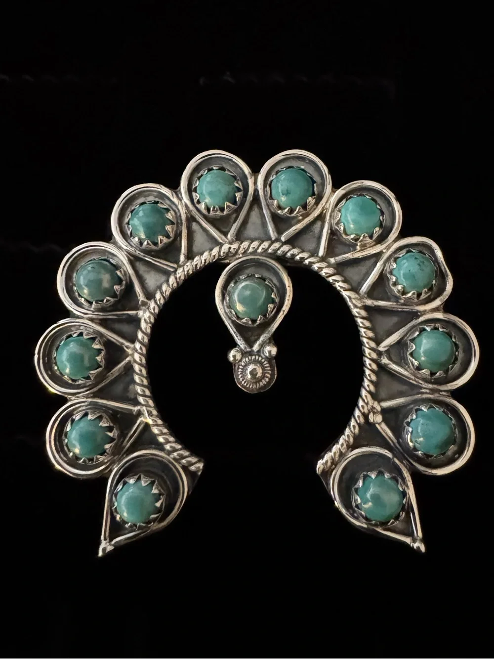 Turquoise Cluster Squash‎ Blossom statement, ring, - Sterling Silver